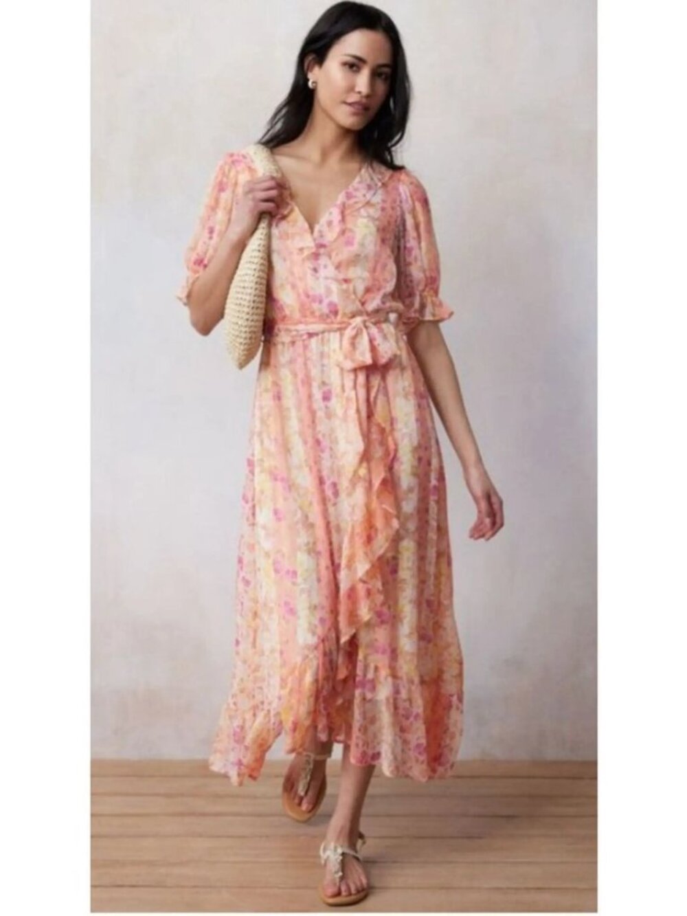 NWT LC LAUREN CONRAD Pink Blooming Ruffle Maxi Dress – Plus 2X